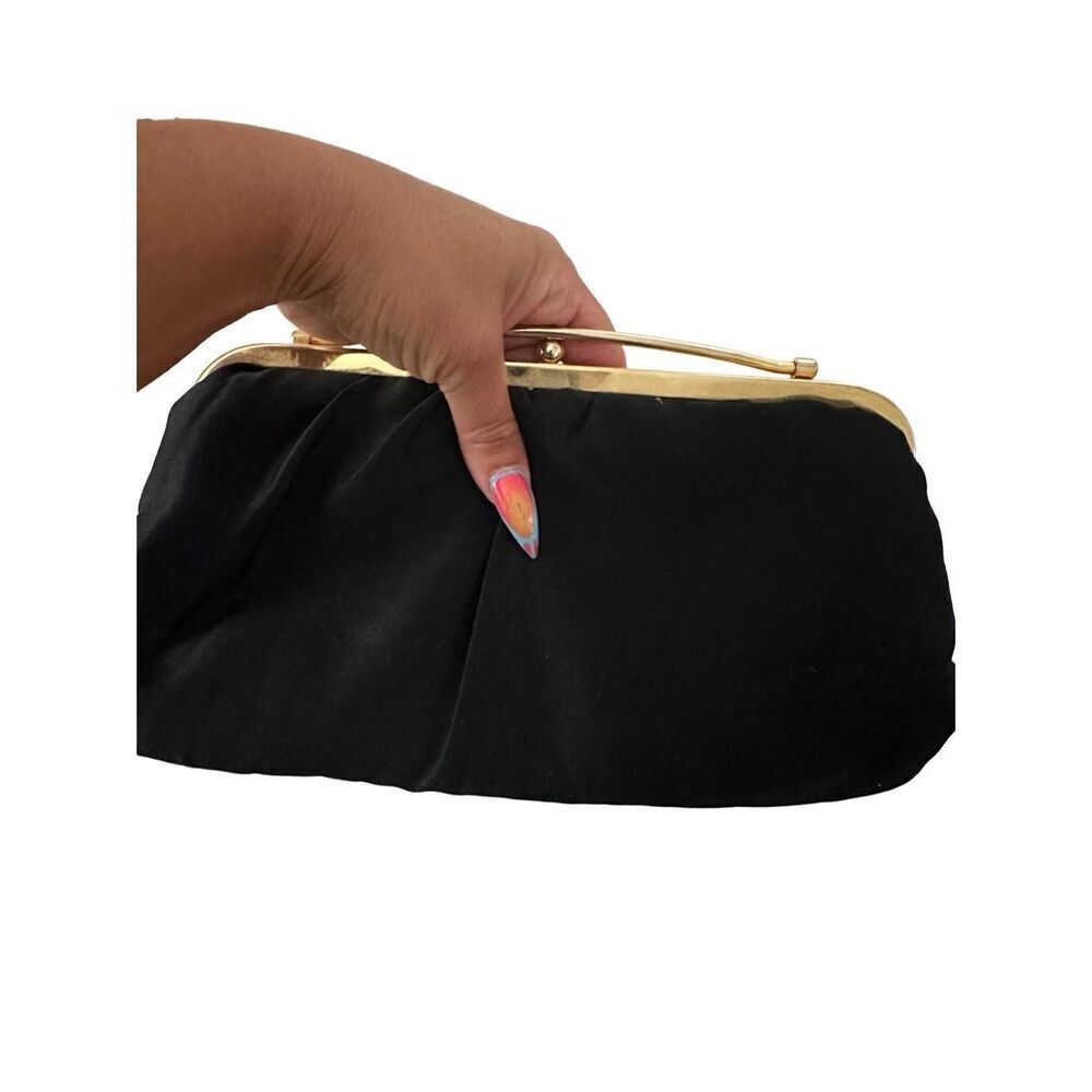 Vintage 1960s Black Clutch Purse with Gold Clasp